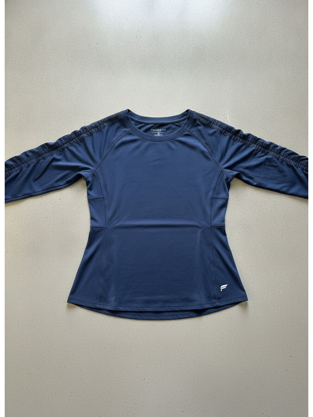 Fila Navy Blue Long Sleeve Athletic Shirt with Ruched Sleeve Detail